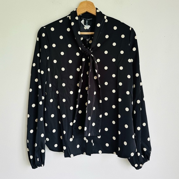 NWT Cynthia Rowley Polka Dot Tie Neck Button Down Blouse in Black - Picture 3 of 7